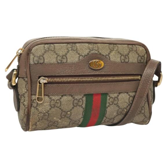 GUCCI GG Supreme Web Sherry Line Shoulder Bag Pvc Beige Gold - Picture 1 of 16